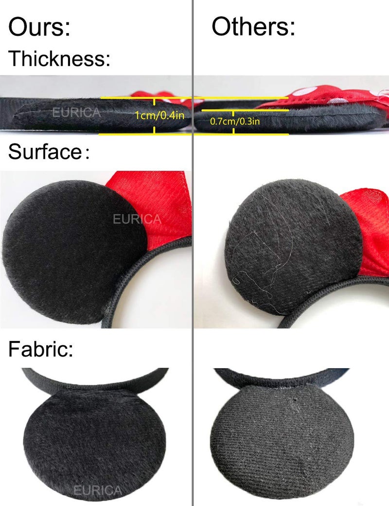 EUICAE Mouse Ears Headband Adult Headband Mouse Costume Solid Back Red Pink Bow for Birthday Party Theme Park Costume Play Celebration Pack of 12 (Black & Red & Pink) - Image 3